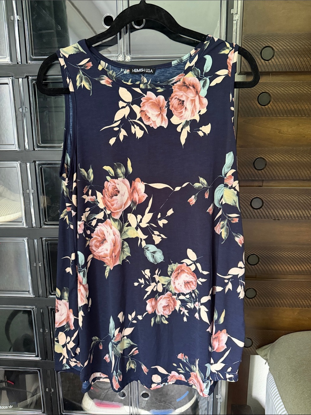 HEIMISH USA Navy Floral Sleeveless Tunic with Pink Roses